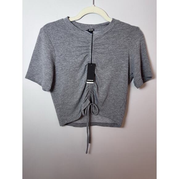 Monrow Women's Gray Supersoft Short Sleeve Front Shirred Tee Top $108 Size - Picture 7 of 8